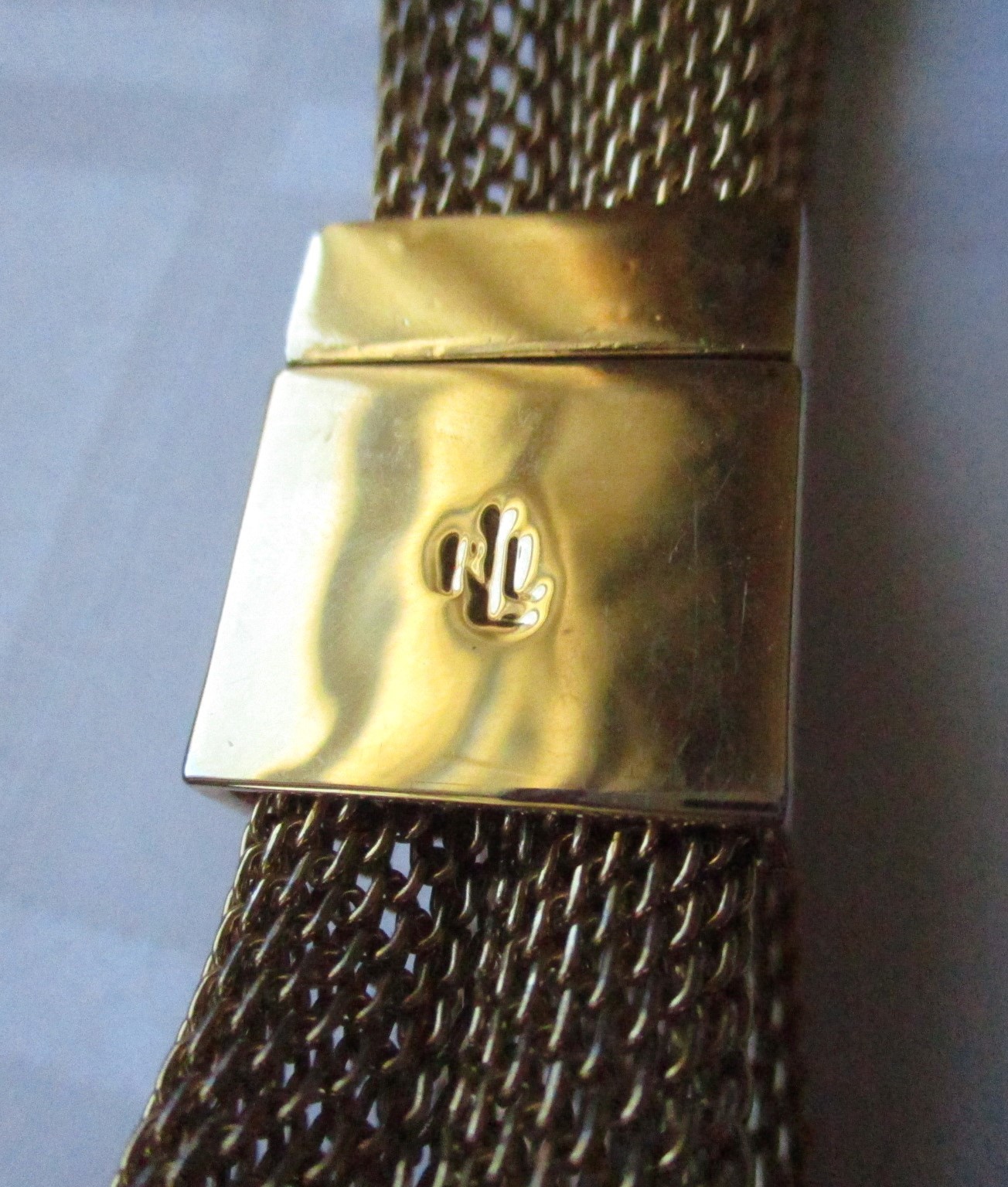 LRL Lauren Ralph Lauren Gold Plated Chunky Mesh Collar Choker Band Necklace VTG
