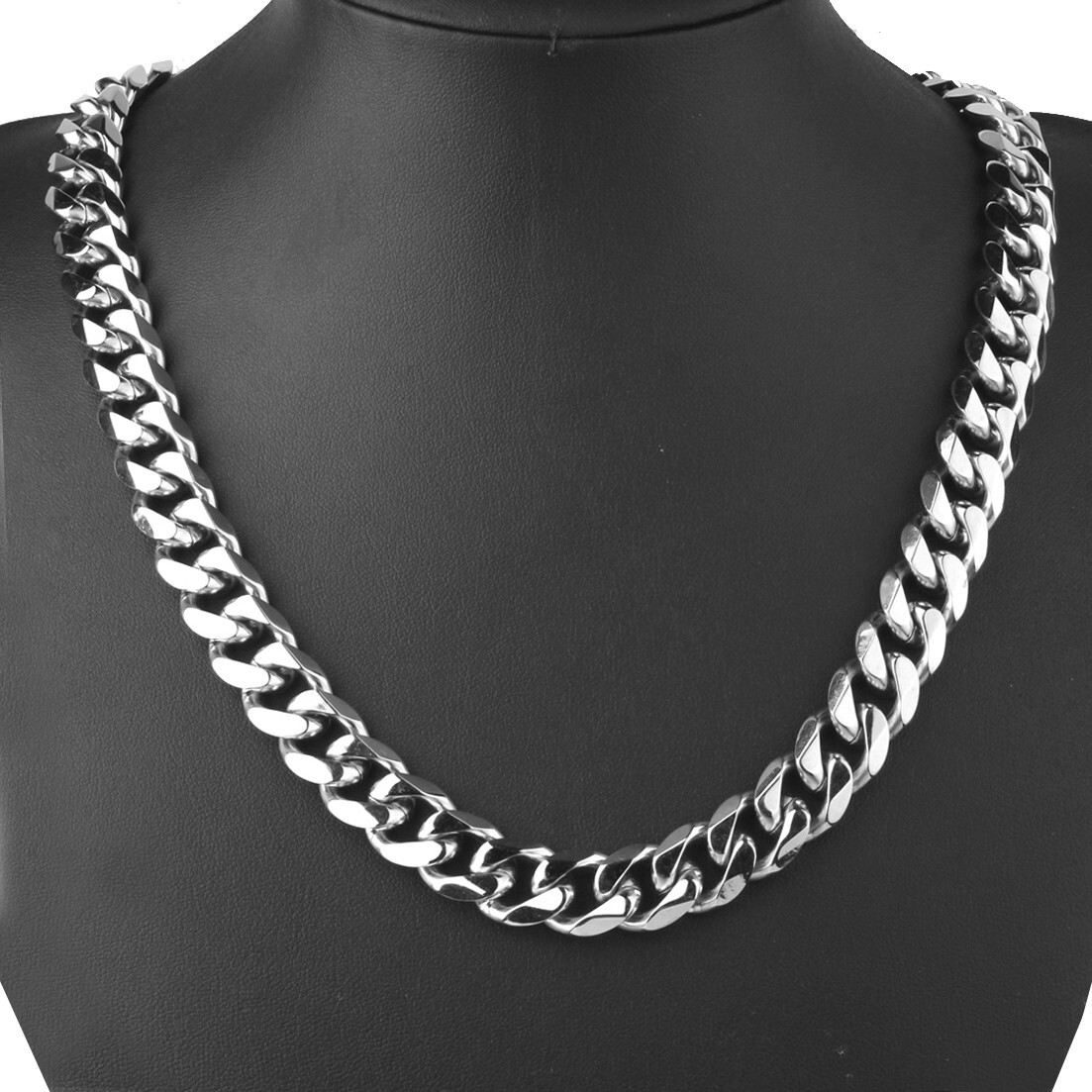13/15mm Heavy Cut Men’s 316L Stainless Steel Curb Cuban Chain Necklace Bracelet