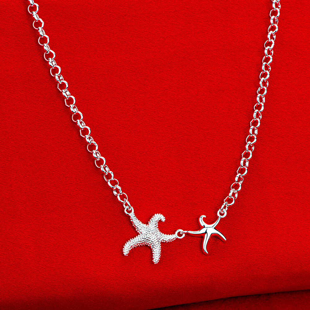 Elegant 925 Sterling Silver Filled SF Sea Stars Pendant Necklace N-A638