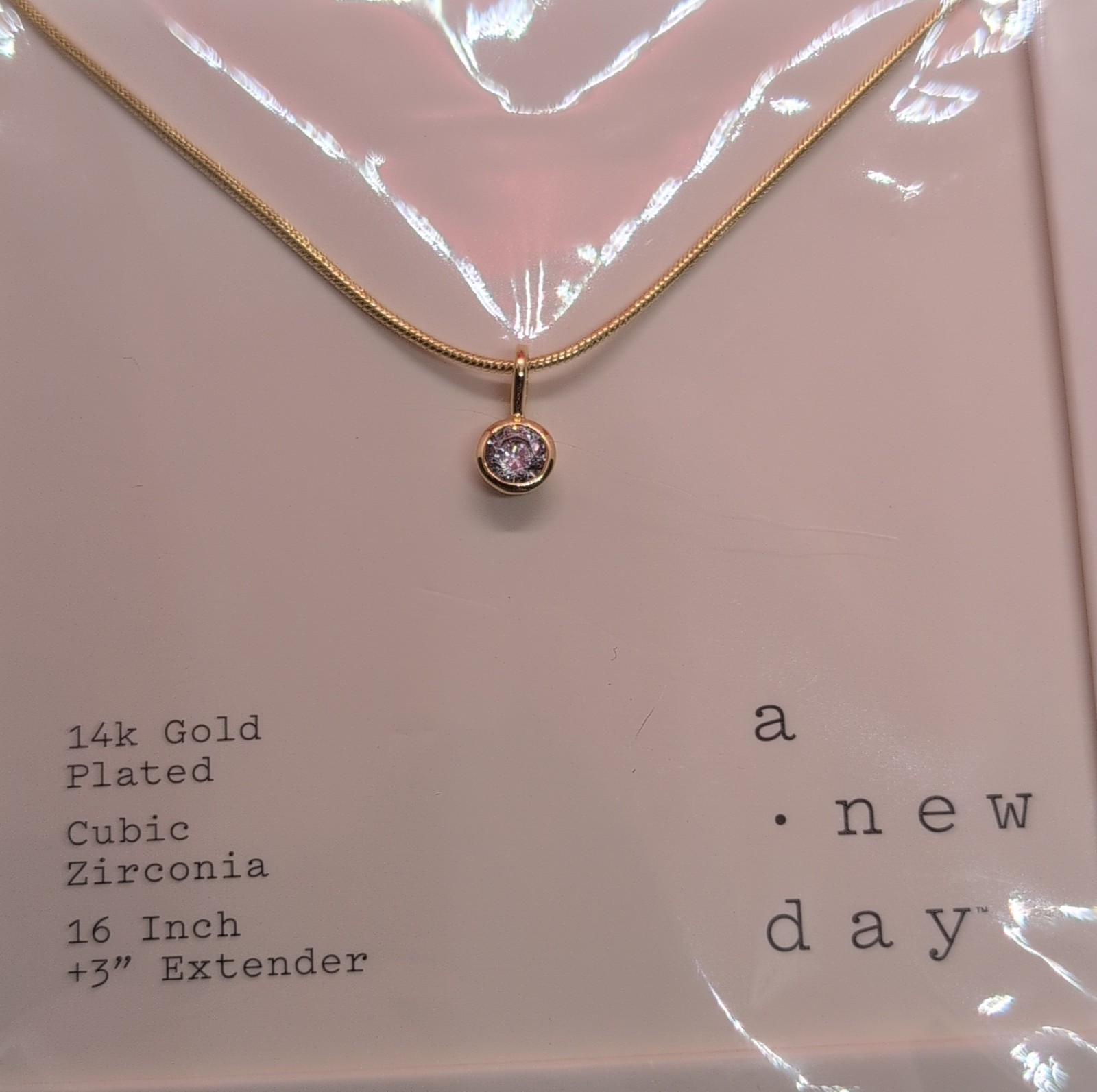 A New Day Demi Fine 14k Gold Plated Cubic Zirconia Pendant Necklace, 16″+3″ Ext