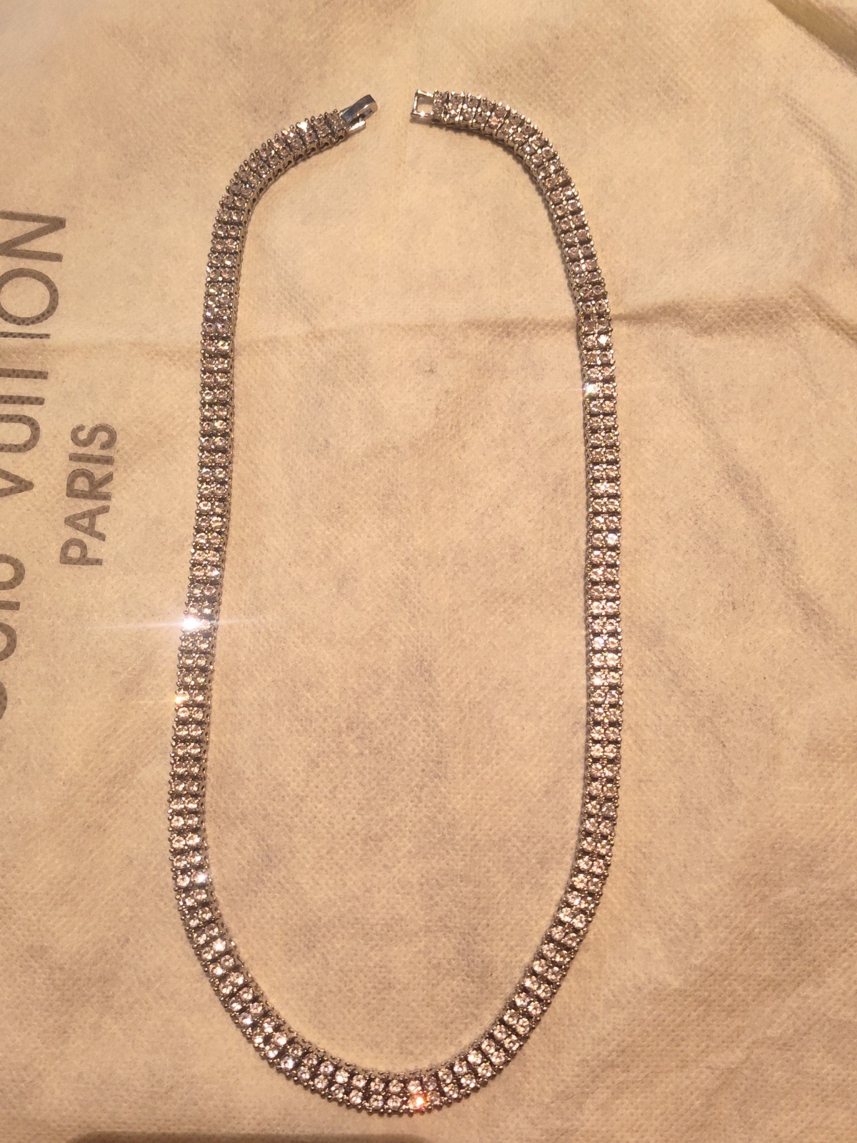 Icy Hip-hop 2 row Bling, Silver Tone Clear Rhinestone Tennis Necklace Chain 24″