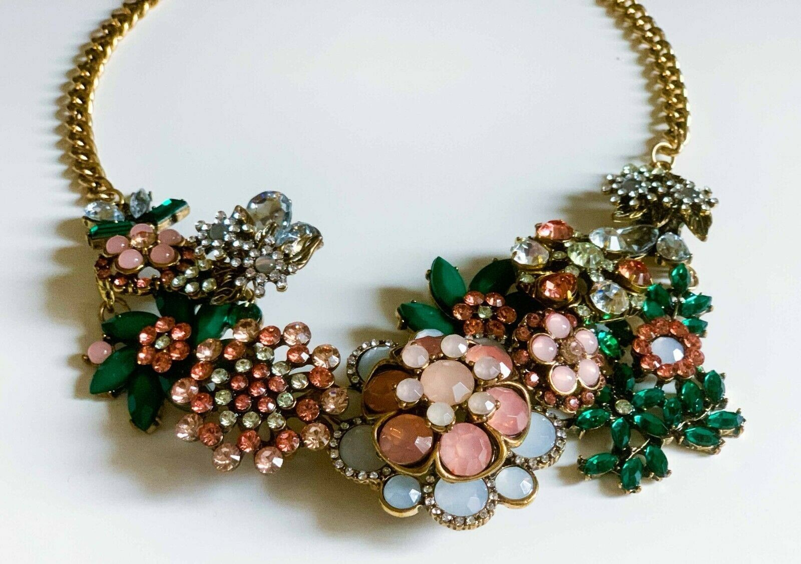 Green and Pink Exquisite Rhinestone Statement Necklace