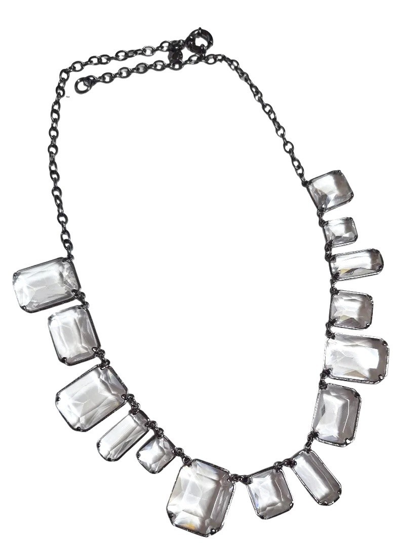 J.Crew Faceted Crystal Statement Necklace Crystal Hematite-Tone Plated Brass