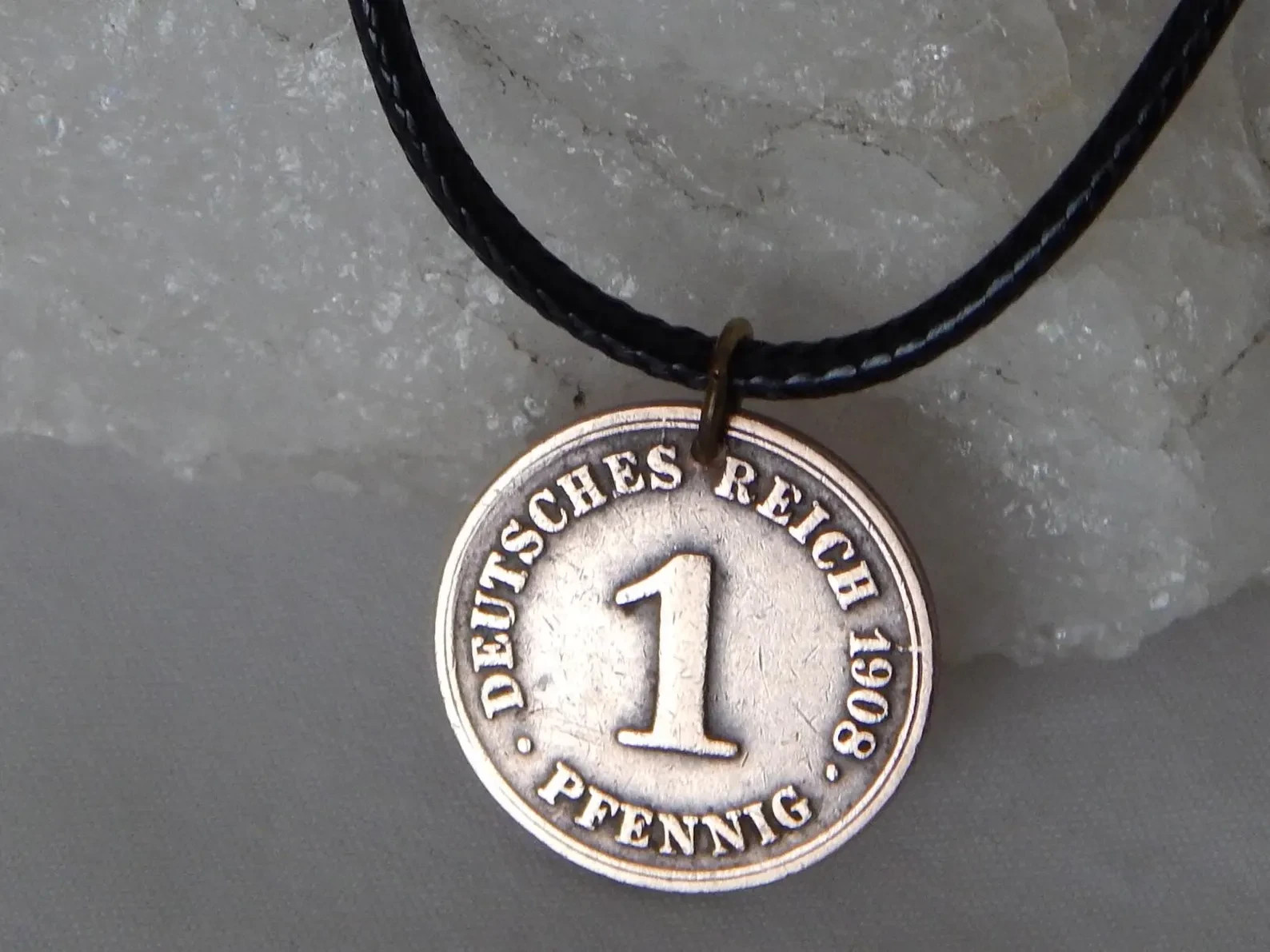 1908 Germany 1 Pfennig Coin Pendant Necklace Crowned Eagle #295