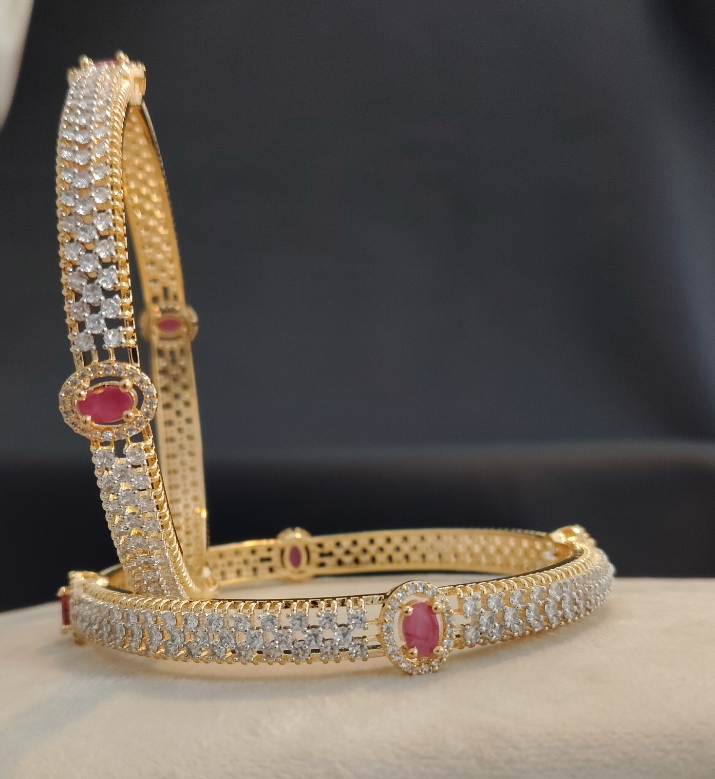 Sadaf Ruby Halo Diamond Style Luxury Bangles Roz Jewellers.