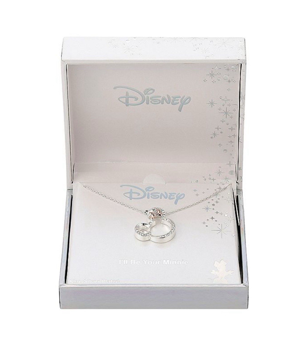 DISNEY Minnie Mouse FINE SILVER PLATED & ROSE GOLD NECKLACE Bow birthday Gift