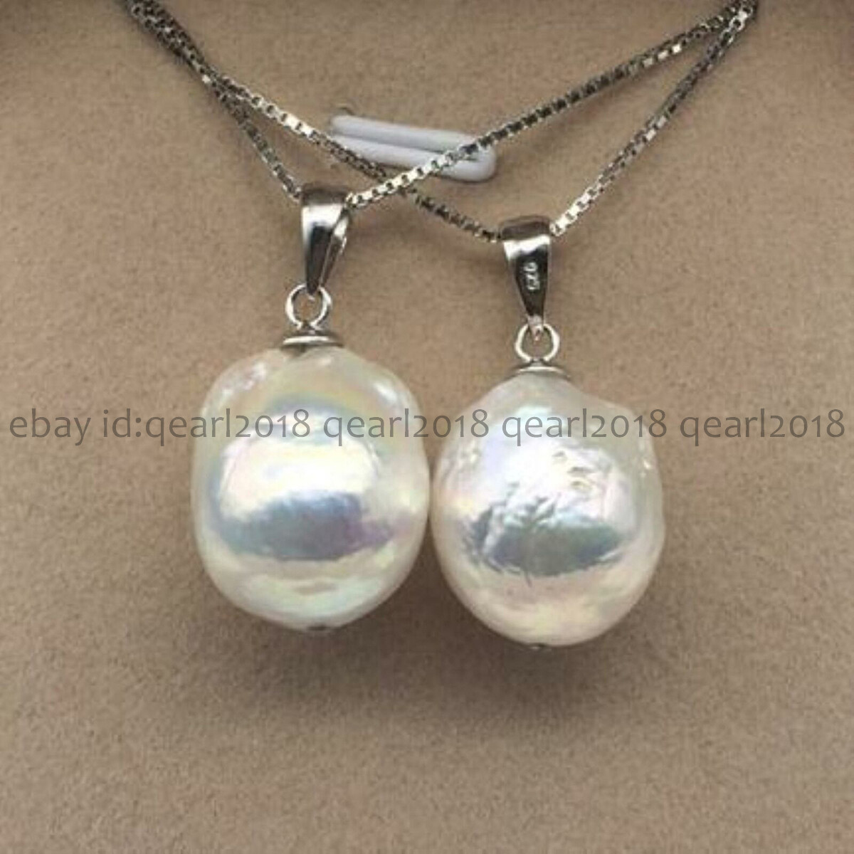 Huge 13-14mm White South Sea Baroque Edison Pearl Pendant 925 Chain Necklace