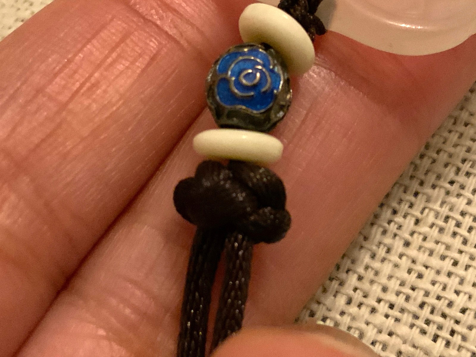 Vintage Jade translucent Phoenix pendant blue cloisonné bead cord necklace