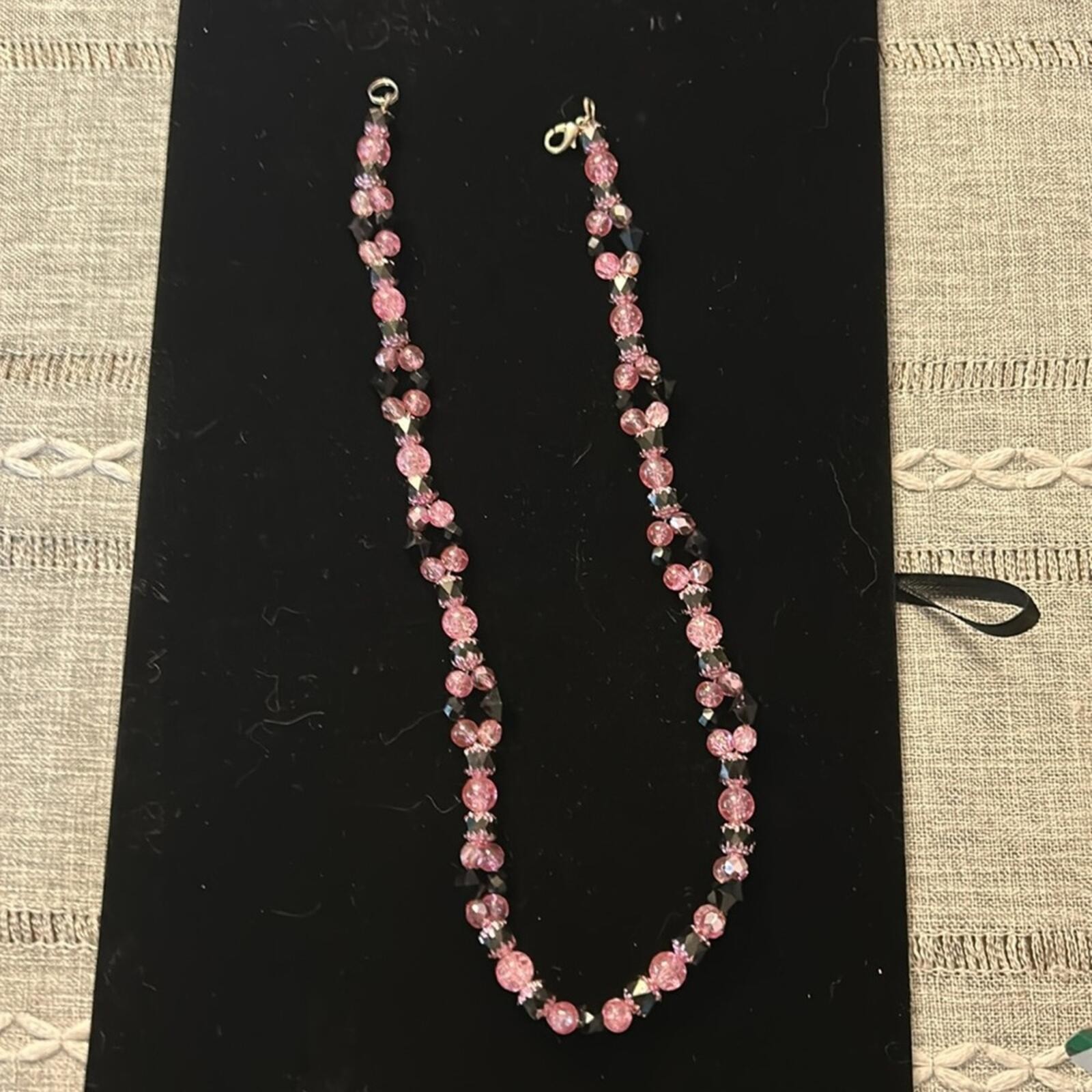 Pink and Black Beaded Necklace