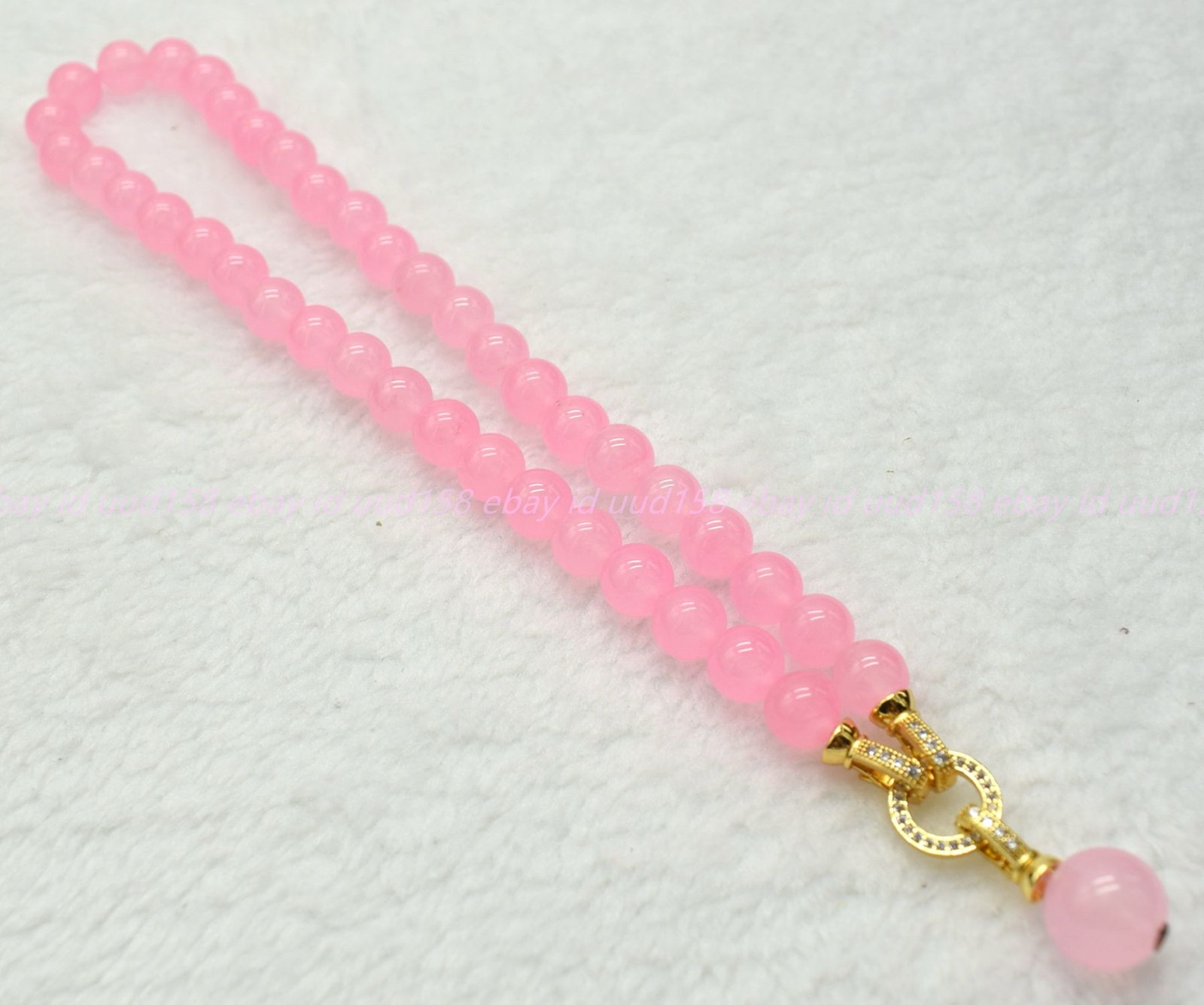 Natural 8/10/12mm Pink Jade Gemstone Round Beads Pendant Necklace 16-28in