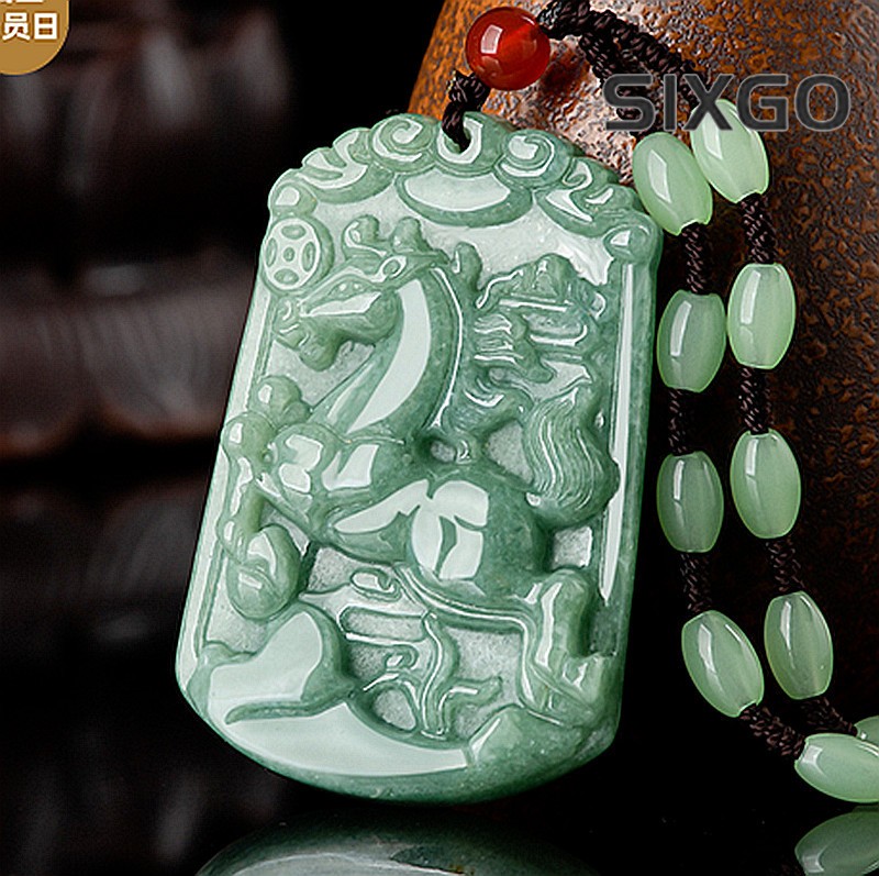 Natural Grade A Jade Jadeite Bean Green Horse Success Jade Pendant