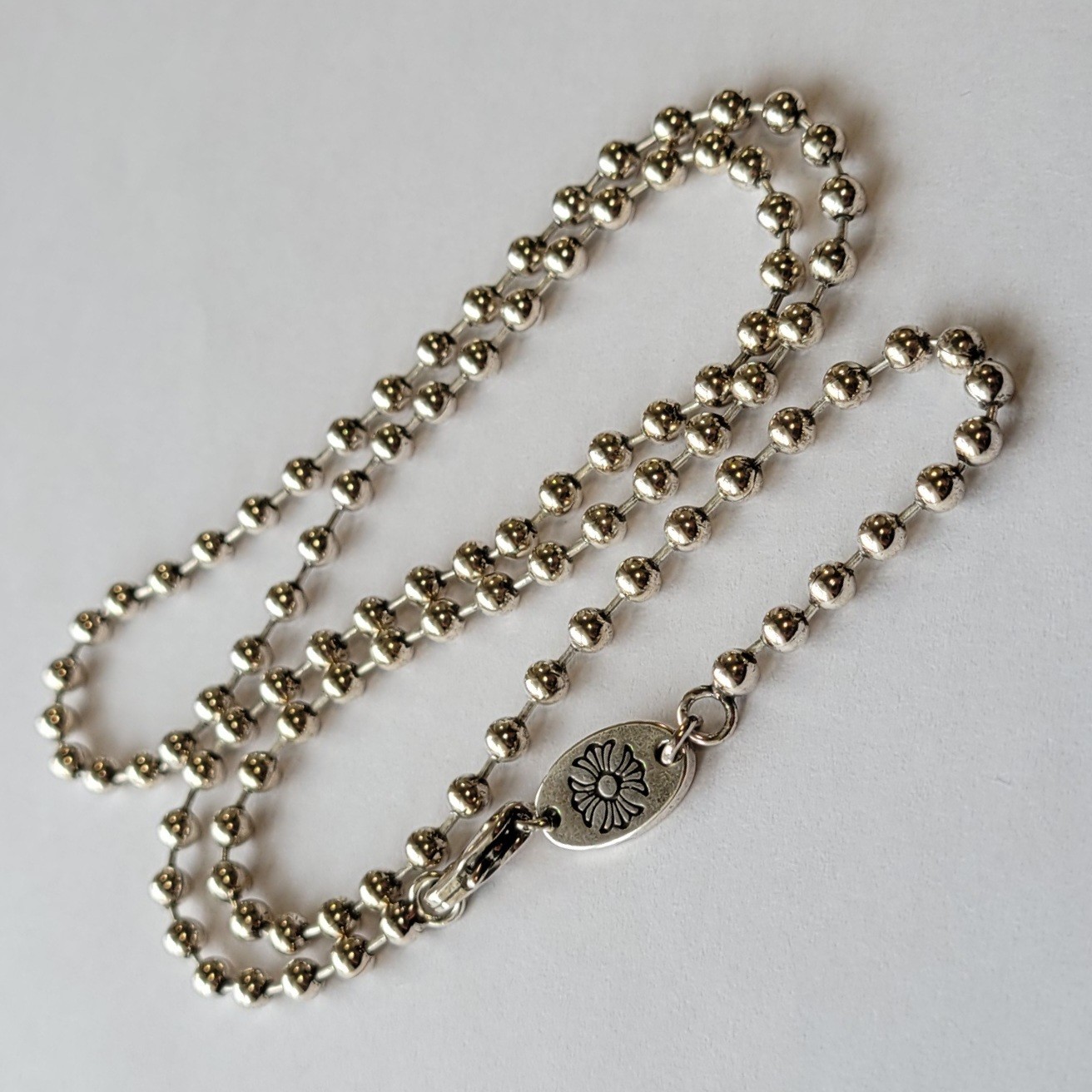 Ball Chain Necklace, 925 Sterling Silver Plated, Engraved, 50 cm