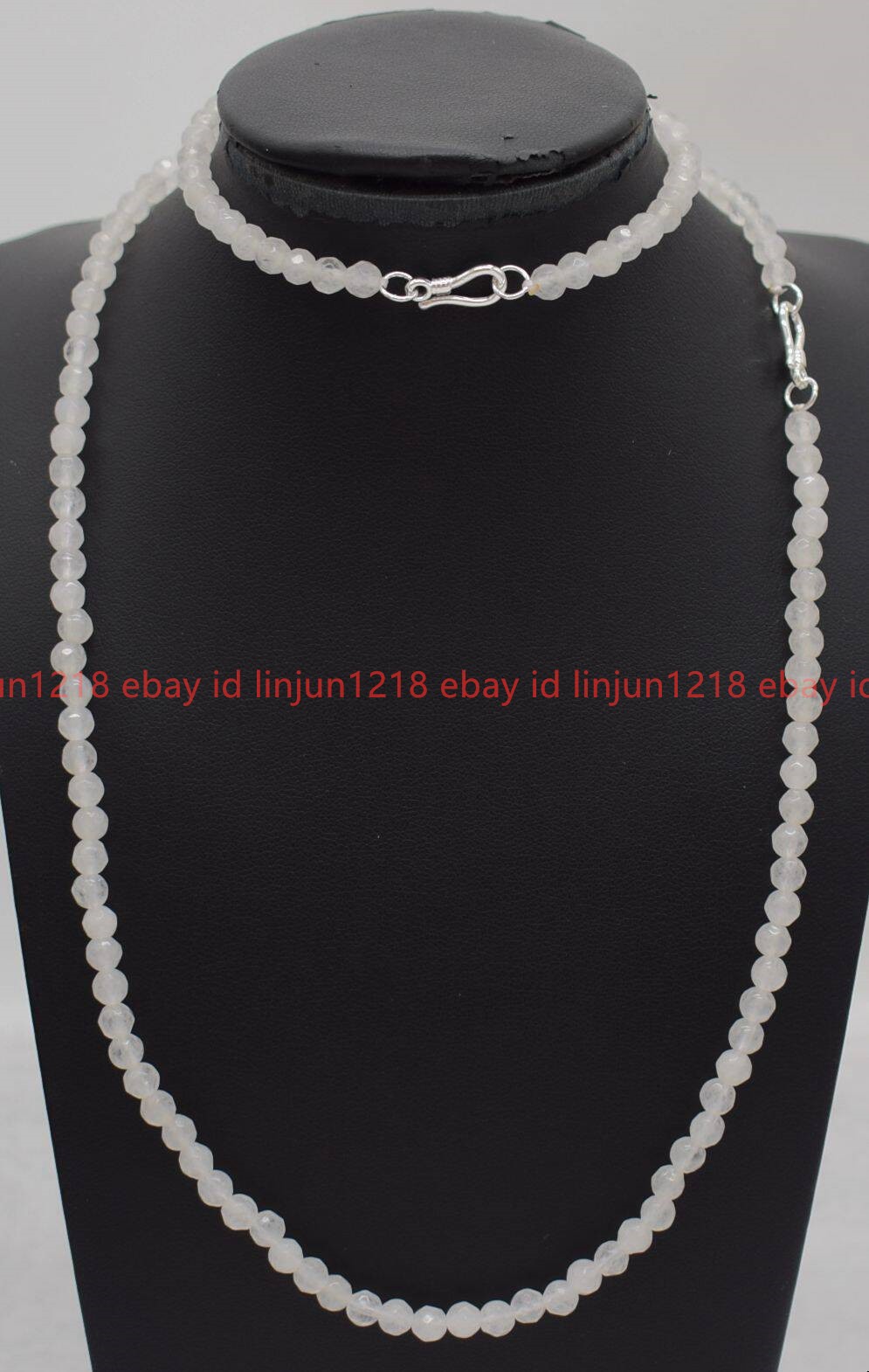 Beautiful New 4mm Faceted White Jade Gemstone Beads Necklace Bracelet 18/7.5in