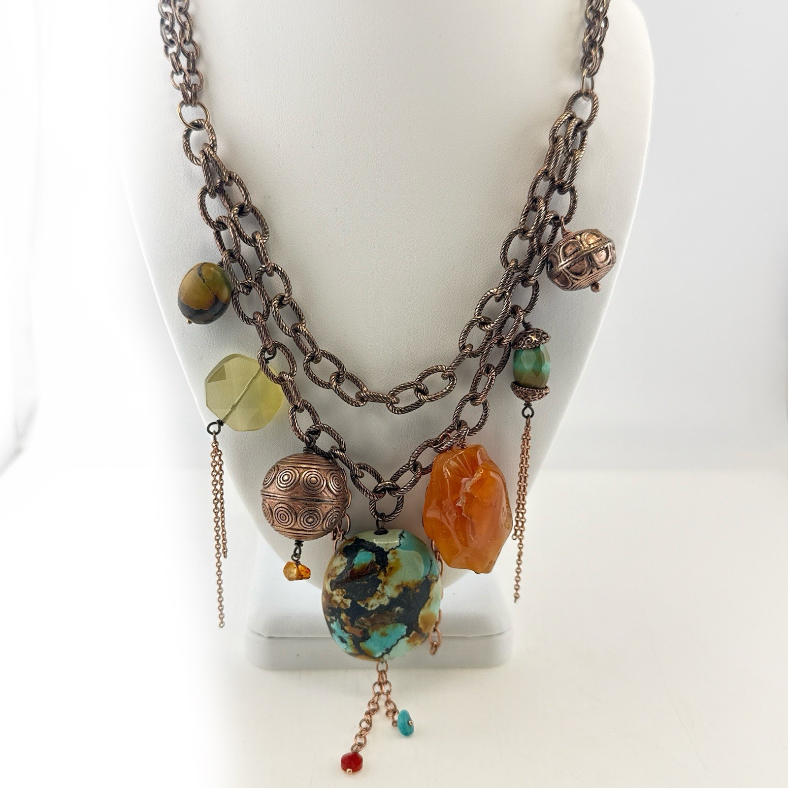 Deb Guyot Necklace Turquoise Chunky Bronze Boho Mixed Metals Artisan Southwest
