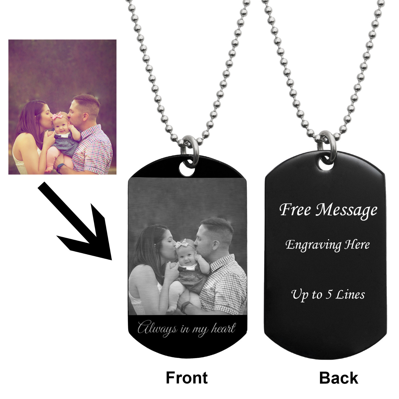 Personalize Photo Engrave Stainless Steel Custom Dog Tag Dot Ball Chain Necklace