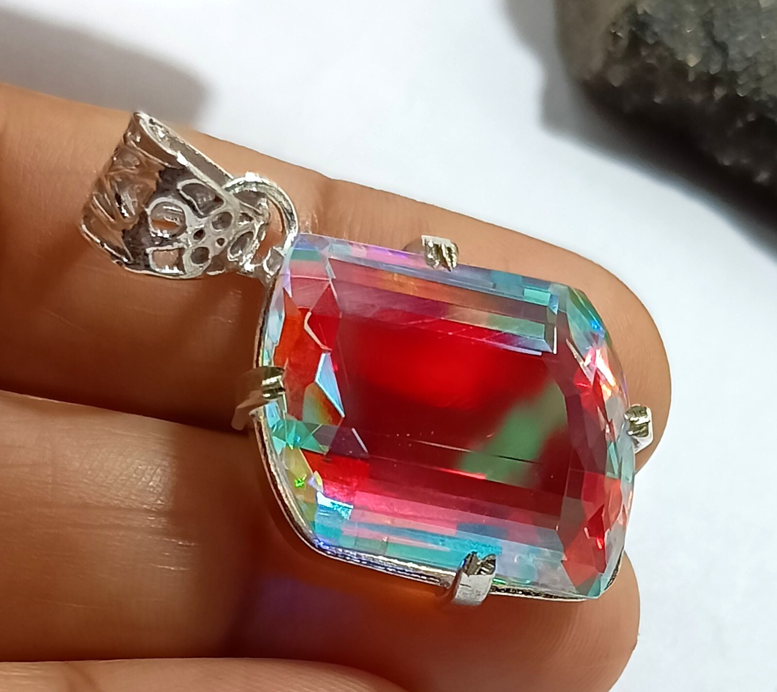 45.57 Ct EGL Certified Natural Mystic 925 Solid Silver Pendant Loose Gemstone