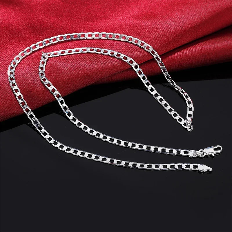 Sterling Silver Necklace 925 Solid 2-12mm Face Chain Lobster Clasp Men Jewelry
