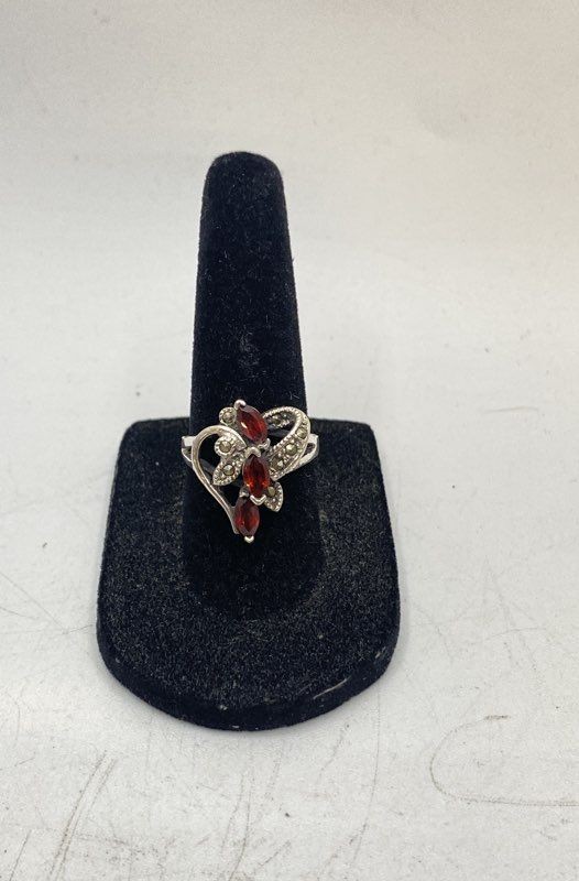Sterling Silver 925 Jewelry Lot 3pc Pearl Garnet Rings Heart Pendant 15.5g