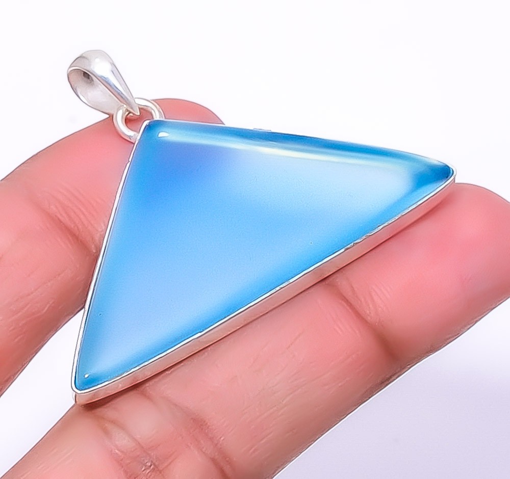 Chalcedony – Brazil Handmade Silver Plated Pendant 1.40″ P1425-60