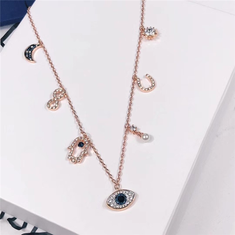 Swarovski crystal clavicle-the devil’s eye lucky palm necklace