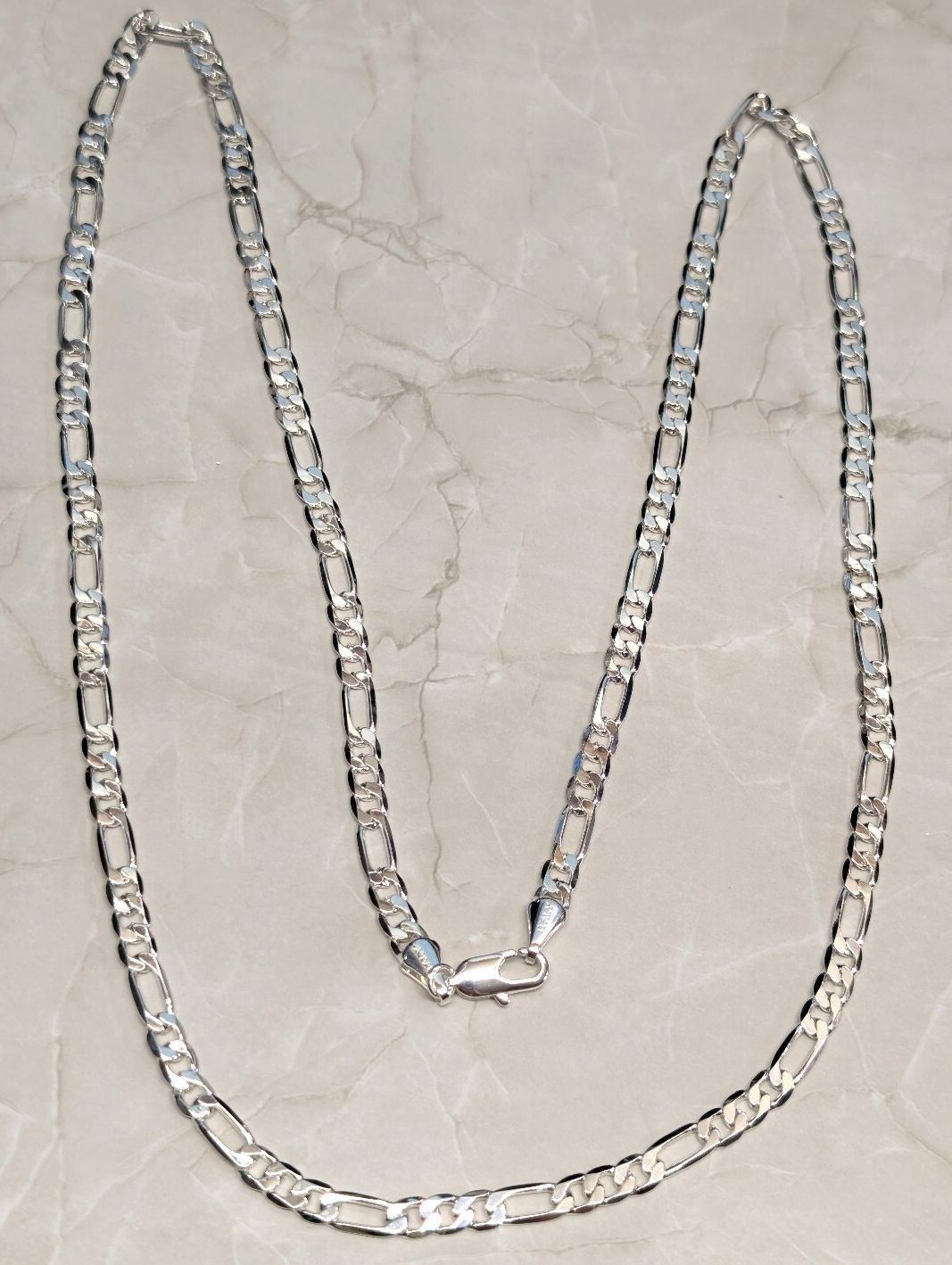 New 925 Sterling Silver PLated 26″ 4MM Figaro Chain Link Necklace Layering Mens