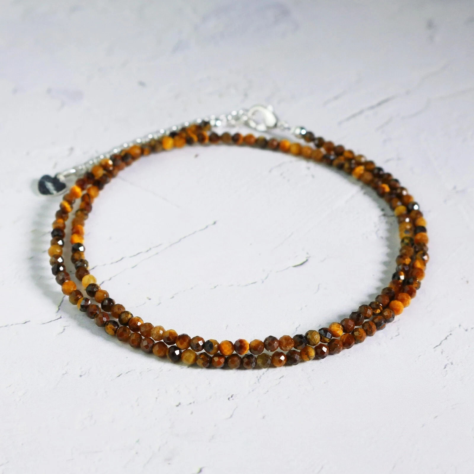Natural Tiger’s Eye 2mm Beaded Choker Minimalist Healing Woman Crystal Necklace