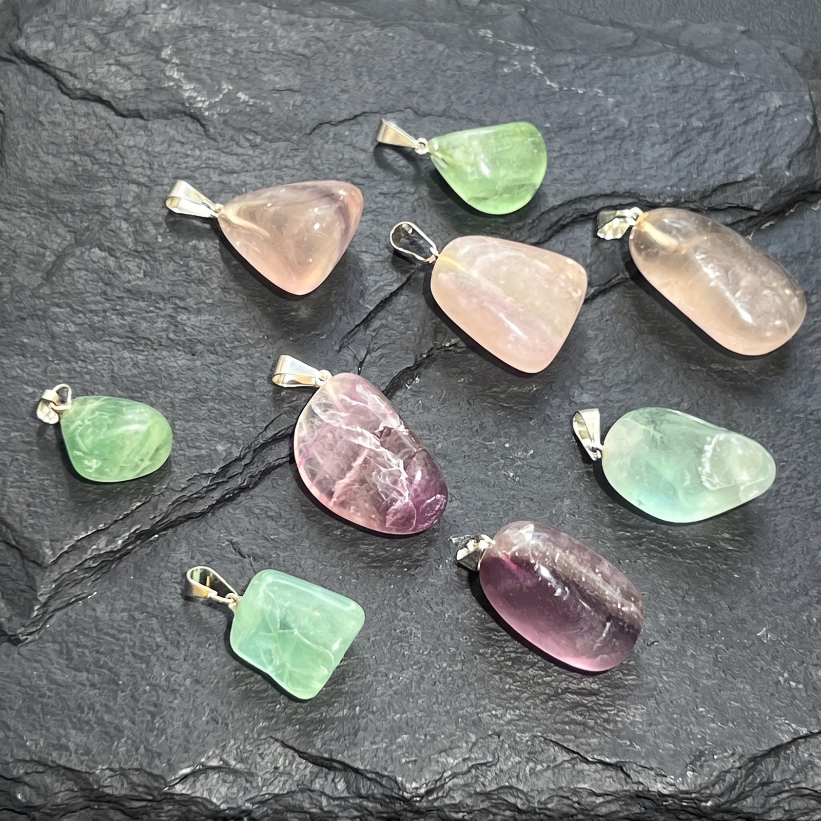 Petite Fluorite Crystal Pendant (Silver Bail) Gemstone Jewelry Beads Charm