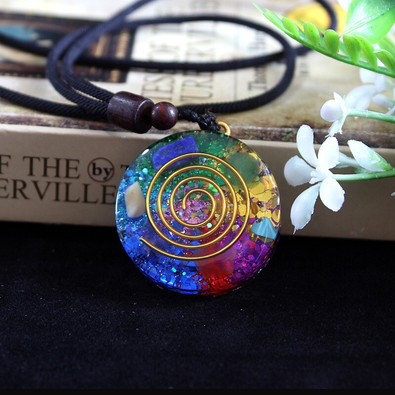 7 Chakra Necklace with Magnetic Energy Talisman – Handmade Crystal Resin Pendant