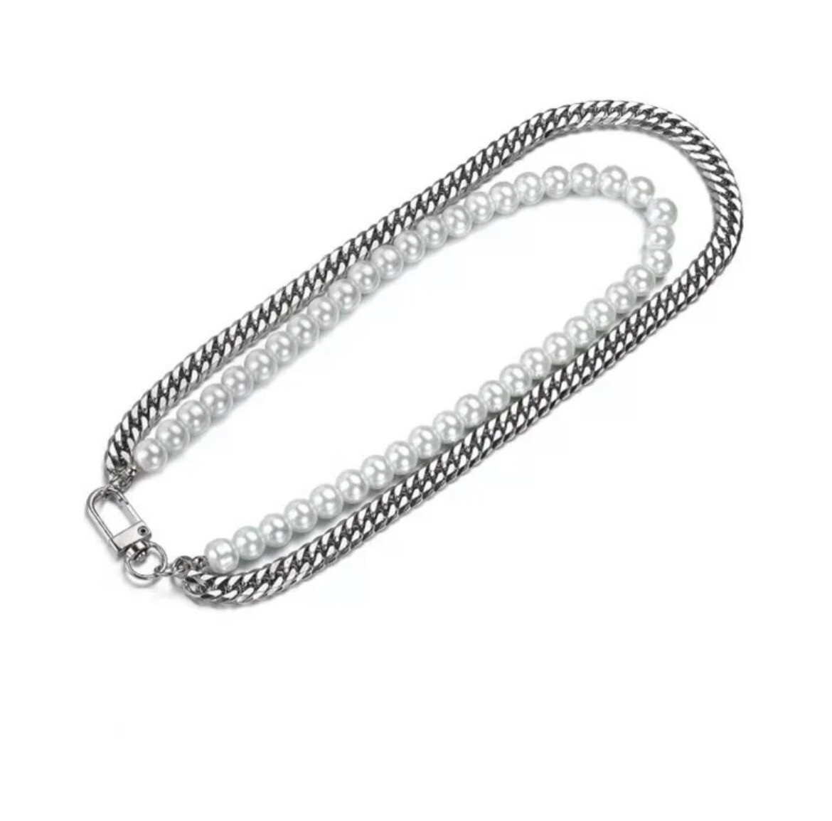 Men’s Fashion Double Layer Pearl Chain Layered Necklace 512