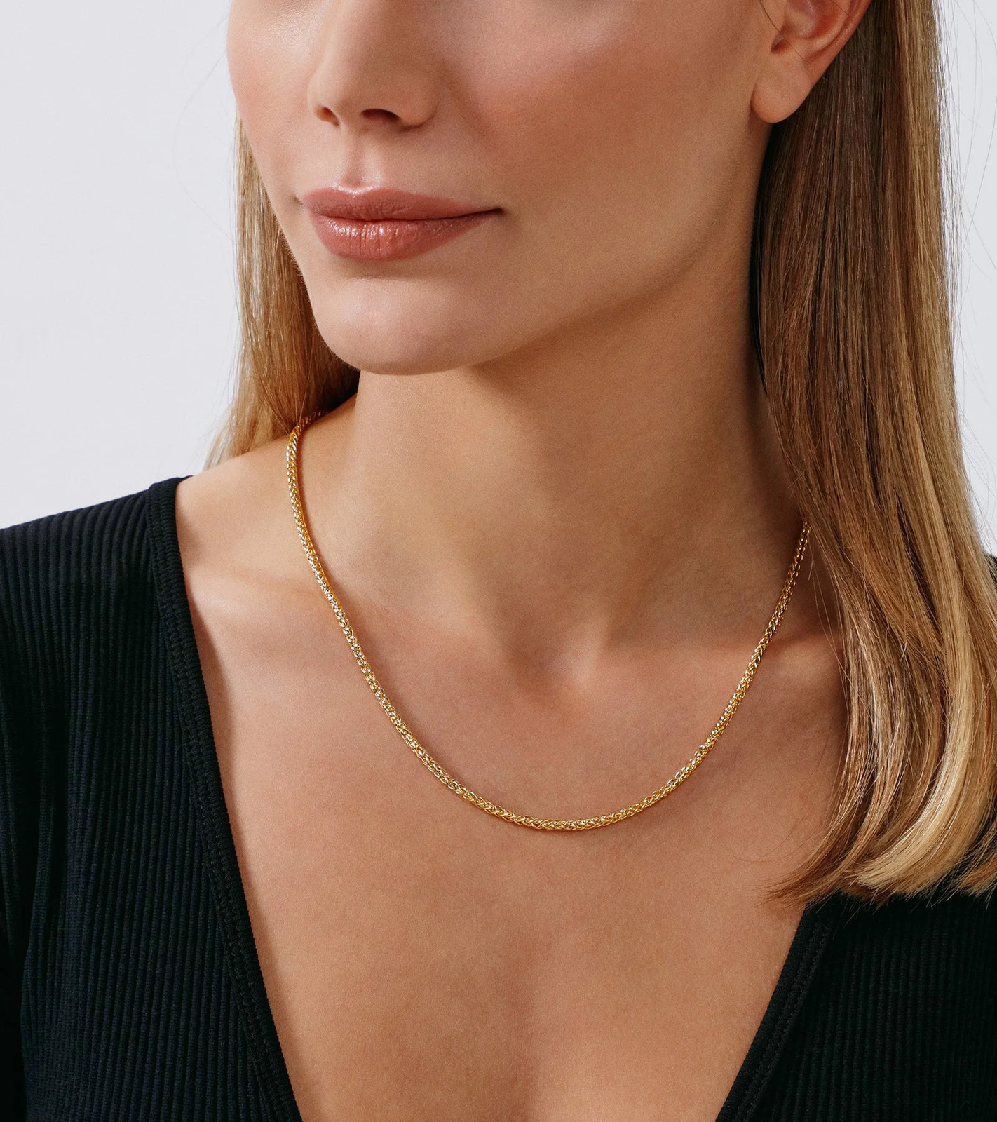Gold Chain Necklace Collection – 14K Solid Yellow Gold Filled round Wheat/Palm C
