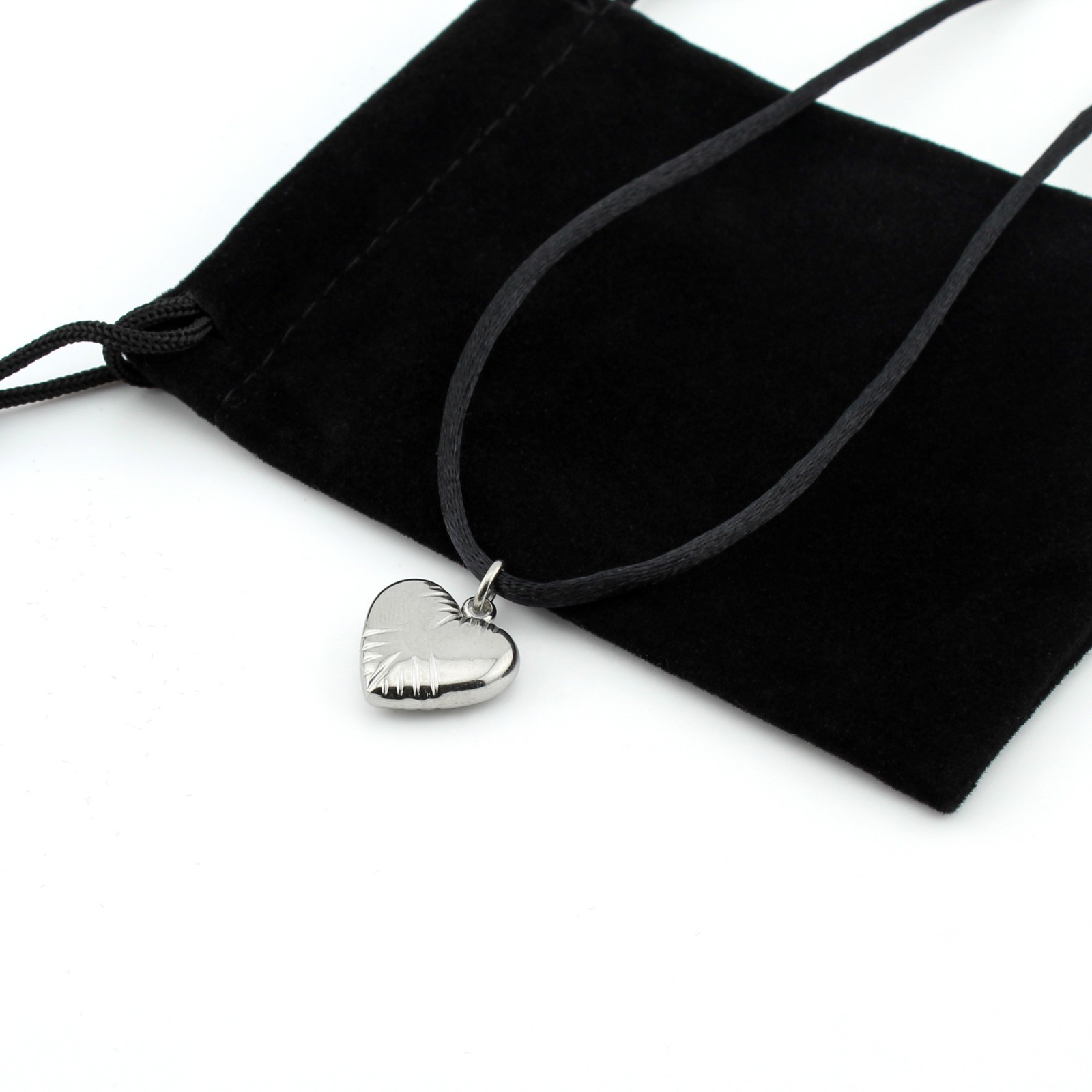 Stainless Steel Heart Pendant Necklace Satin Silk Cord 16-30″ Women Girls Gift