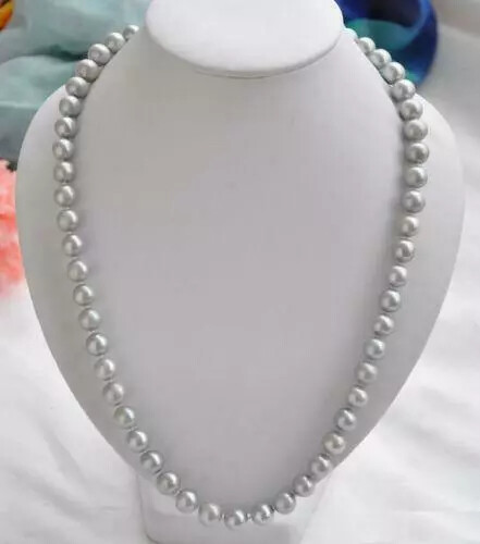 Natural 9-8mm AAA+South Sea Grey Pearl Necklace 14K Gold 16/36 inches