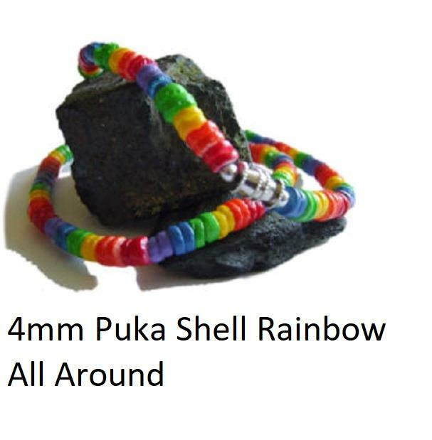 18 Inch Gay Pride Surfer Necklace Choker Rainbow Coco Beads Puka Shells LGBTQ