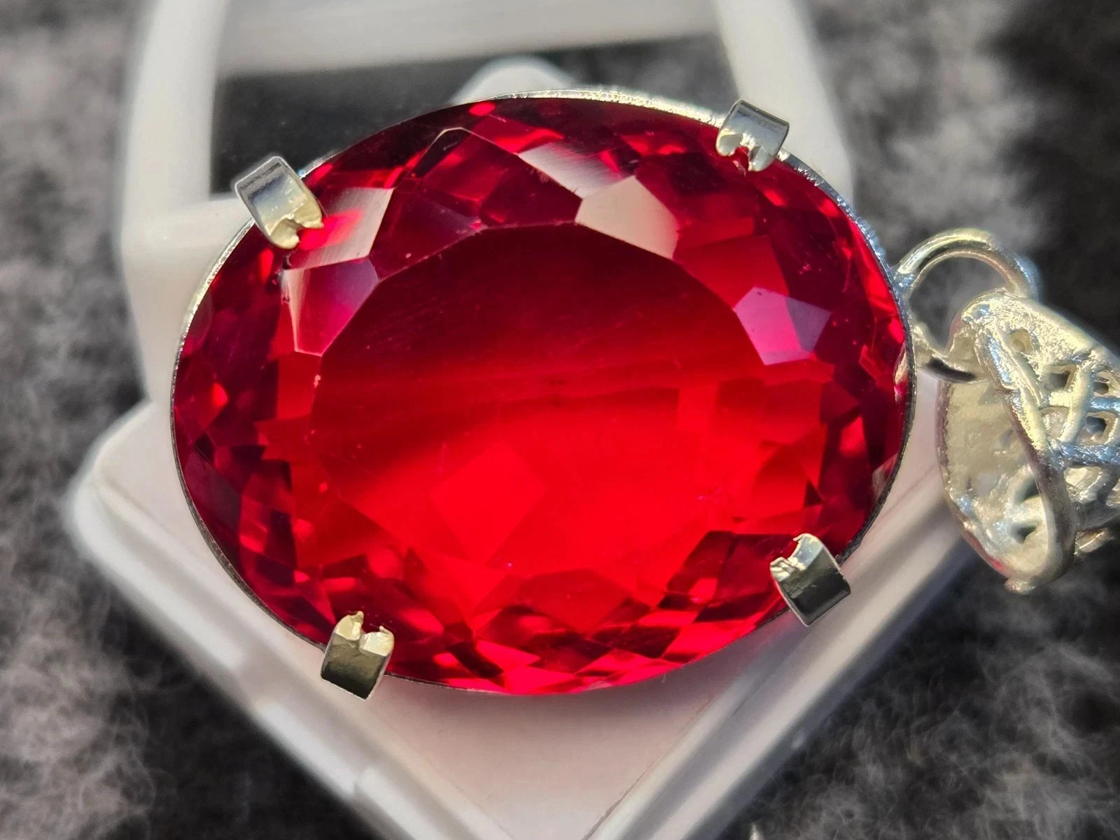 106.30 Ct GIE Certified Lab Created Red Topaz Oval Cut Pendant Locket MR Gems A+