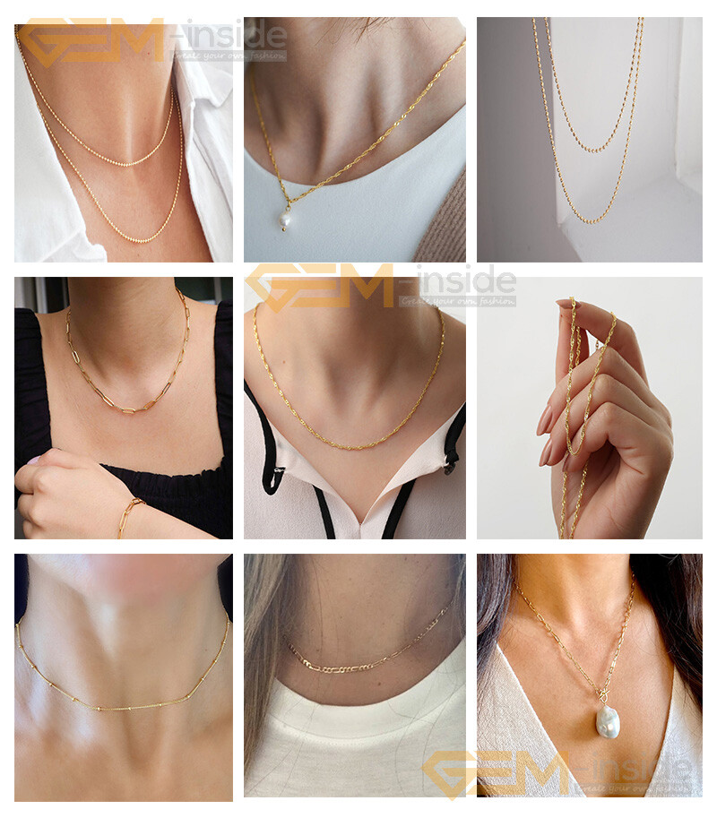 Women Cable Chains Brass Necklace Jewelry Making 39.3″ 14K Gold Filled Chain