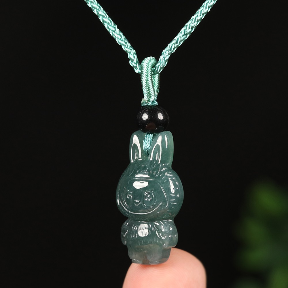 Certified Grade A Green 100% Natural Icy Burma Jadeite Jade Pendant Cartoon 1988