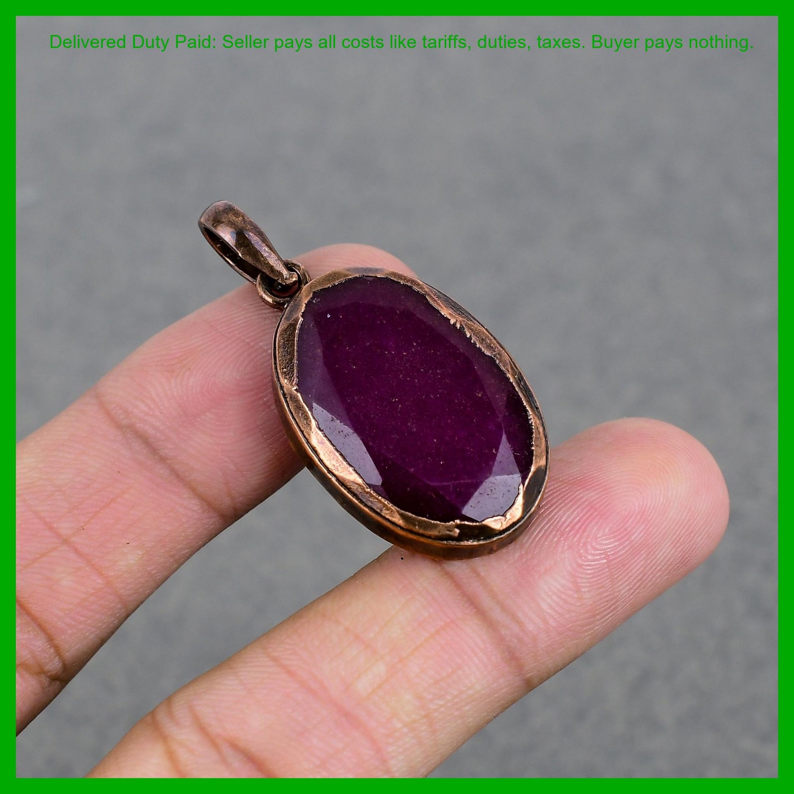 Oval Kashmir Rubi Gemstone Birthday Gift Electroformed Engagement Pendant Copper