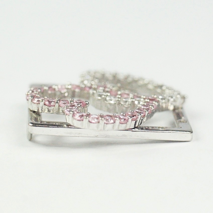 Sterling Silver Pink Ice And Clear Colorless CZ Hearts In Rectangle Pendant