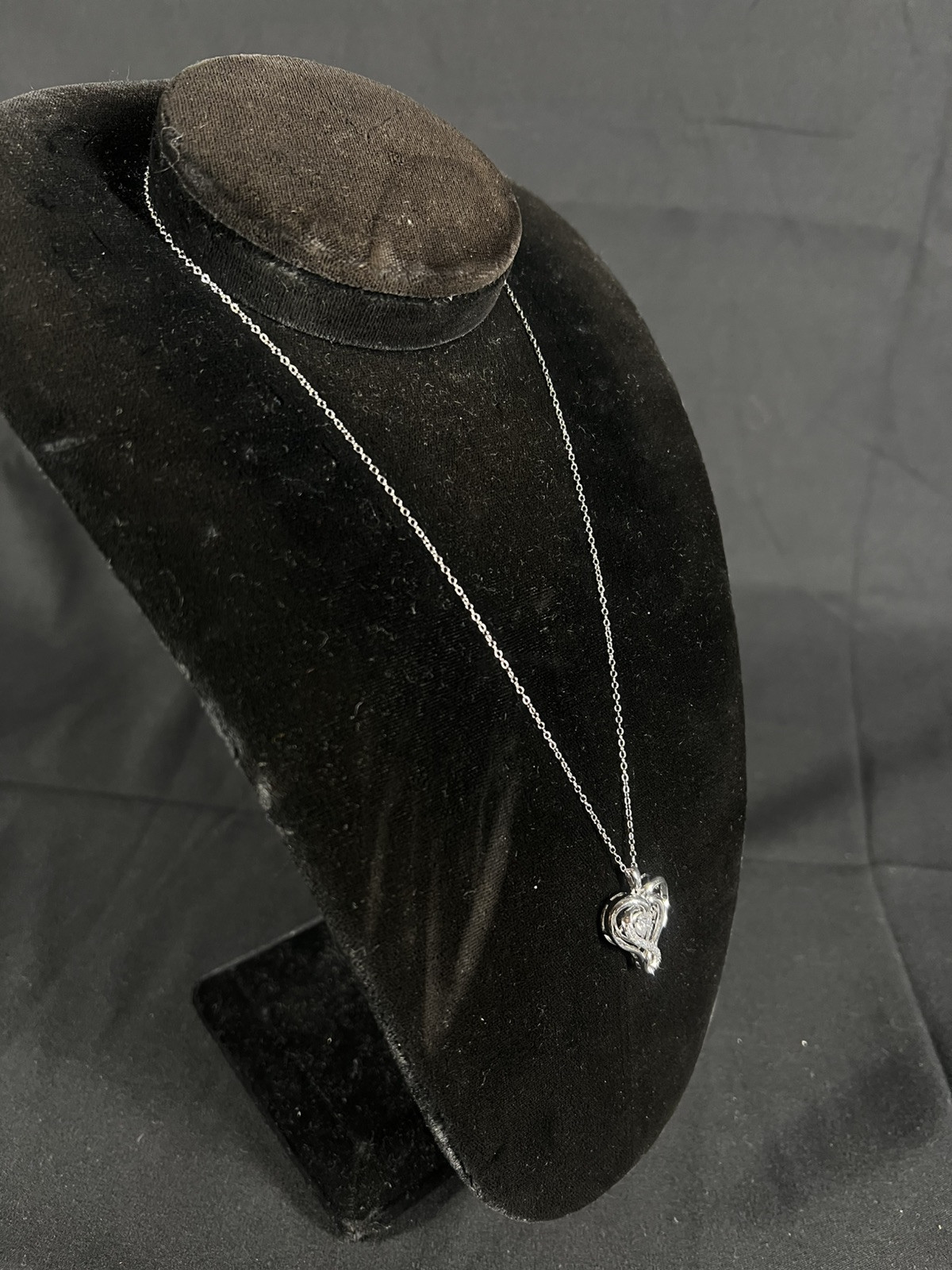 SAI Sterling Modern Heart Shape & Wiggle Rhinestone Pendant On Sterling Chain
