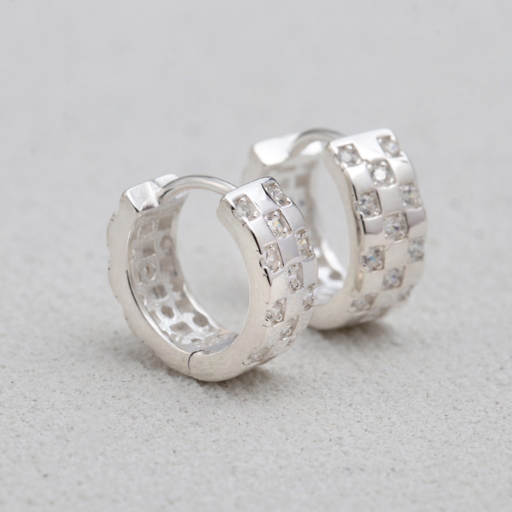925 Sterling Silver Cubic Zirconia Huggie Hoop Earrings Korean Jewelry