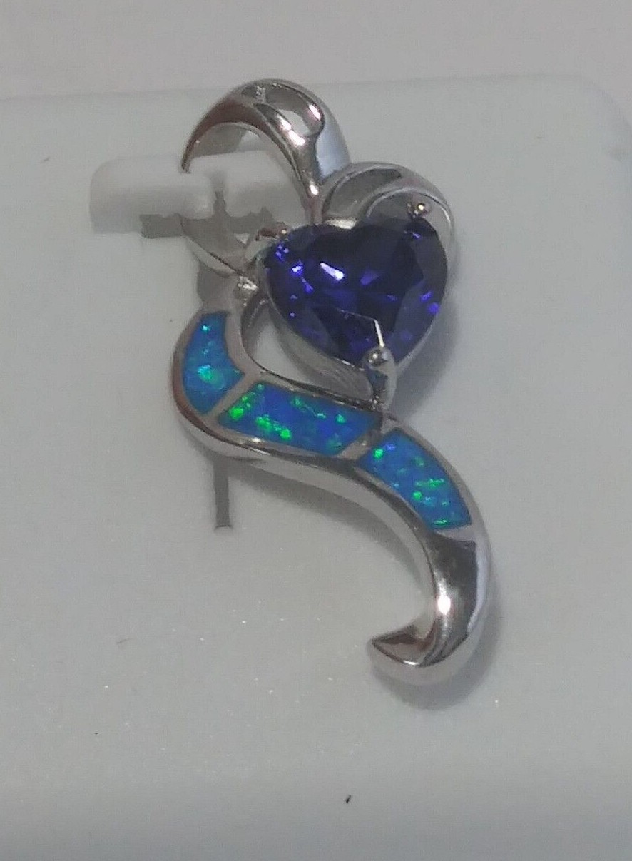 925 STERLING SILVER Rhodium plated MODERN HEART Pendant Cz cubic zircona