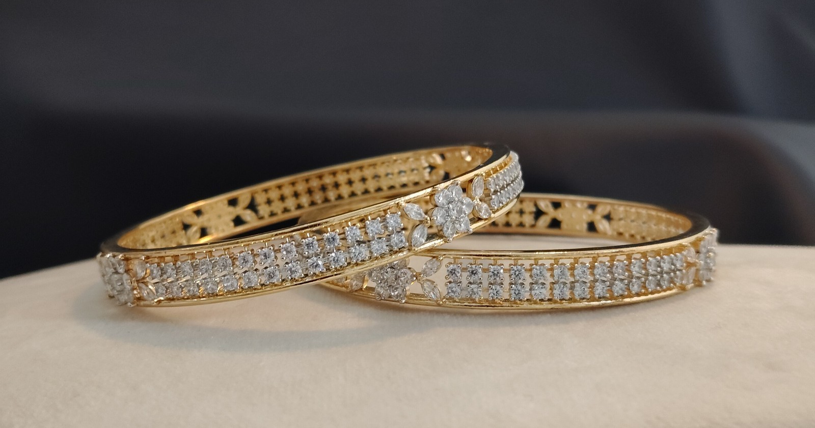 Anjum Elegant Floral Diamond Style Openable Bangles Roz Jewellers.