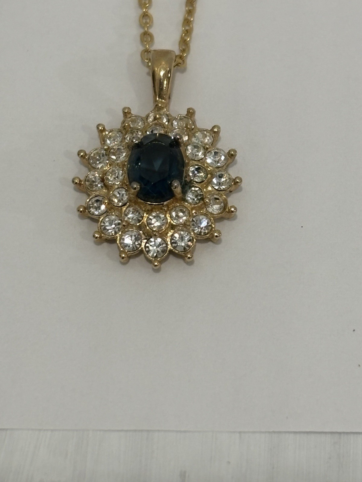 Vintage Signed, “Roman” Gold-Tone Pendant Necklace with Rhinestone Accents