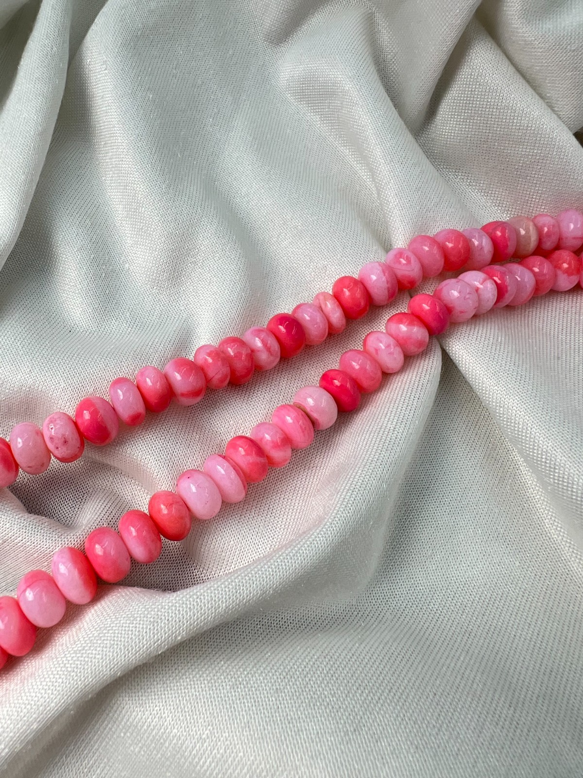 Natural Pink Opal Rondelle Beads Multi Shade Gemstone Strand 16” Necklace