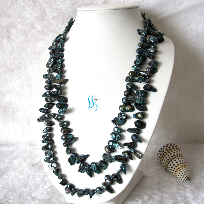 54″ 6-7mm teal Baroque Freshwater Mother Of Pearl Necklace Strand Jewelry
