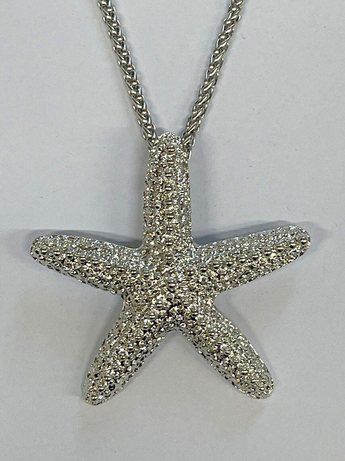 STARFISH 2.5″ Silver 24″ Necklace Stainless Coastal Fashion Jewelry Sea Life NEW