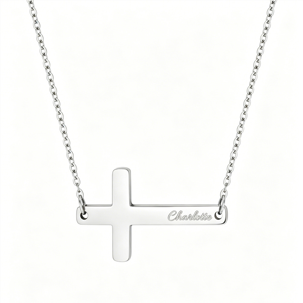 Personalized Cross Name Necklace,Custom Engraved Cross Necklace with Name