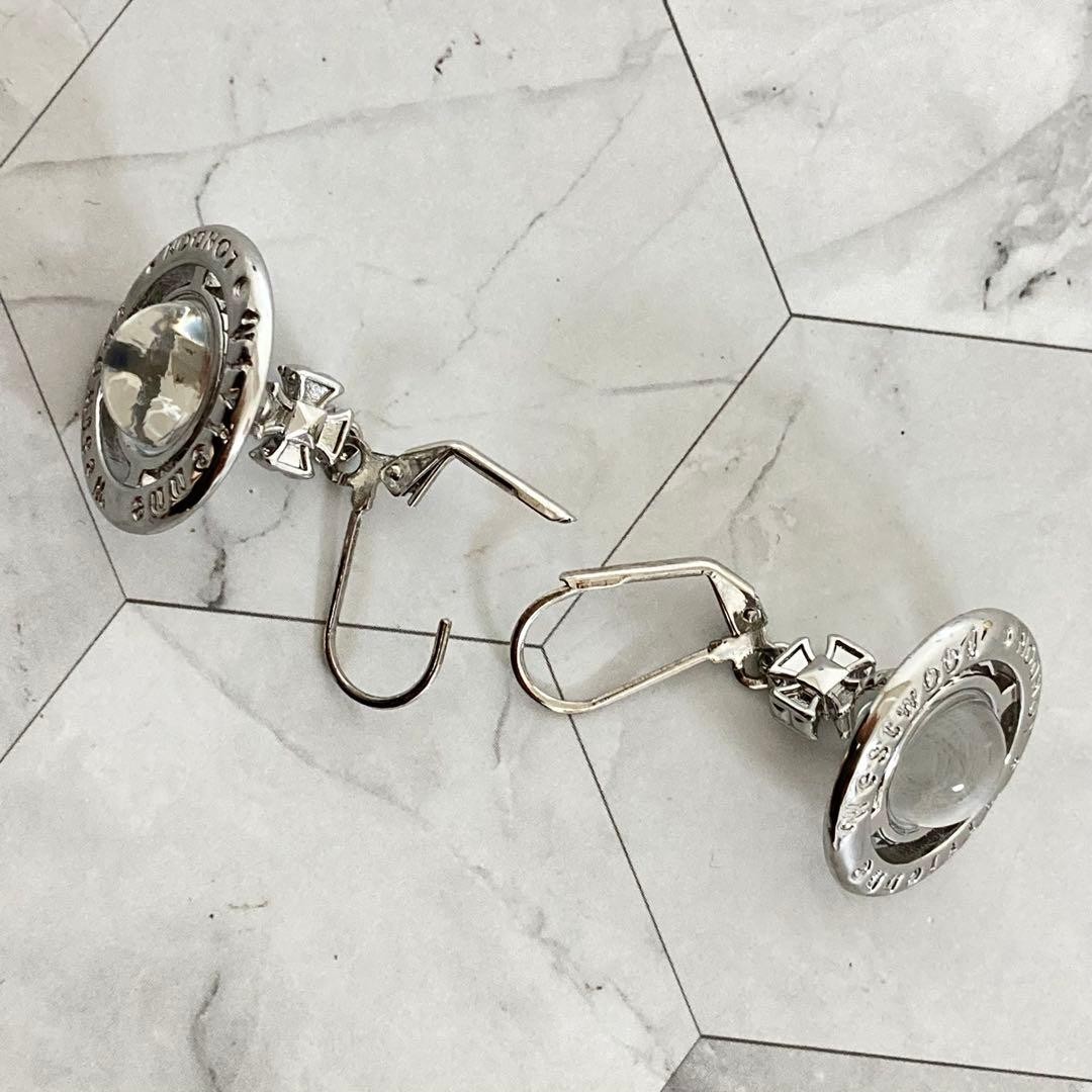 Vivienne Westwood Earrings PINA ORB Drop Crystal Silver 2.2cm w/Pouch NO BOX