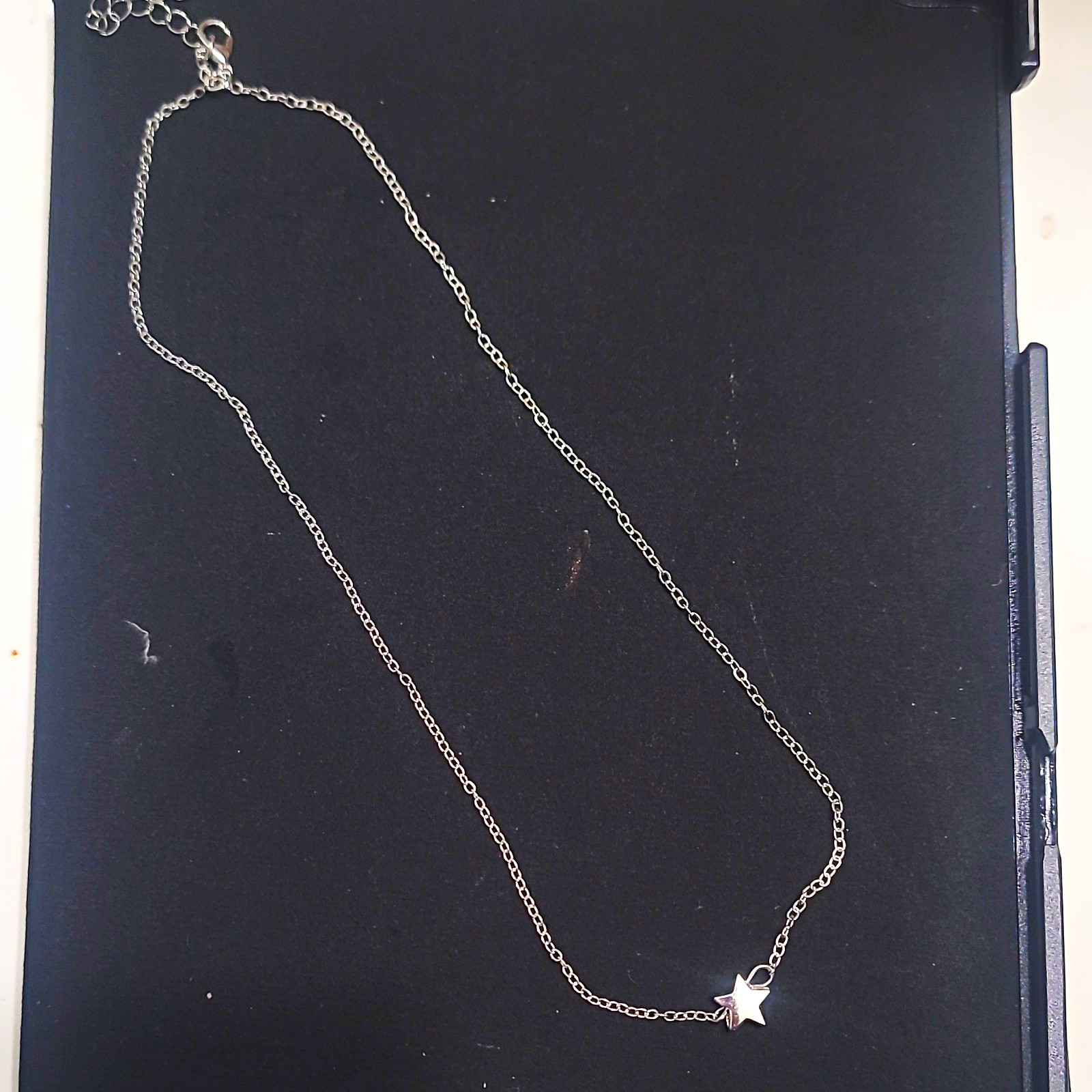 Silver Tone Star Charm Pendant Necklace, Cable Chain, Lobster Clasp, No Stone