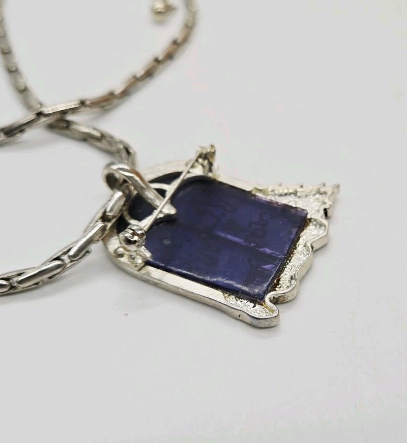 CHRISTMAS Pendant Necklace Brooch Window Scene Silver tone Necklace 20 in